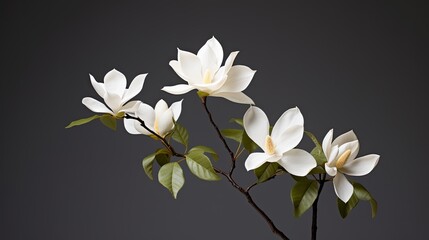 Portrait beautiful white magnolia flower isolated on grey background AI Generative