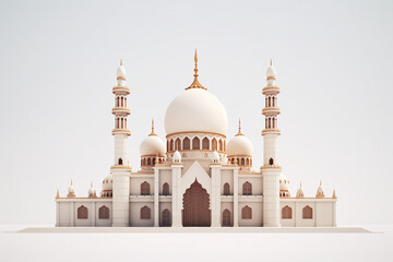 Fototapeta na wymiar bright creamy white mosque on solid white background