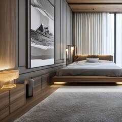 A minimalistic bedroom with a platform bed, neutral color palette, and a focus on simplicity4, Generative AI