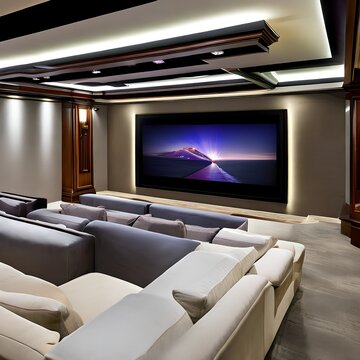 A High-tech, Home Cinema With A 4K Projector, Plush Theater Seating, And A Concession Stand5, Generative AI