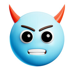 Blue devil face emoji, 3d style emoticon