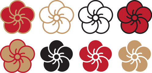 ねじり梅イラストセット　年賀素材　和柄	