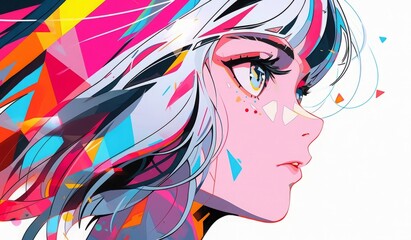 カラフルヘアーの女性,Generative AI AI画像