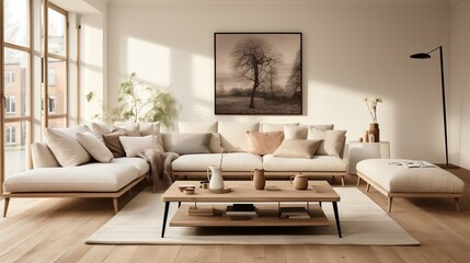 Scandinavian living room with clean lines and neutral tones
