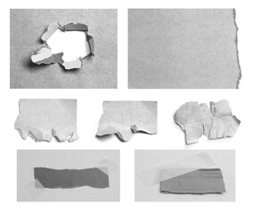 Collection of torn paper isolated on white background.