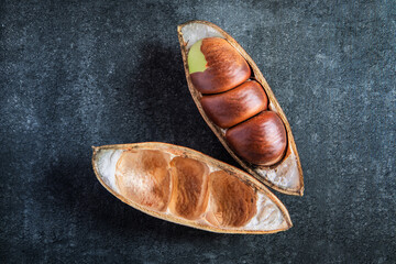 beans pod on textured background