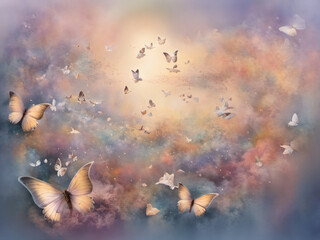 Many colorful butterflies fly in the dreamland