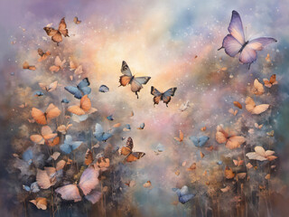Obraz na płótnie Canvas Many colorful butterflies fly in the dreamland