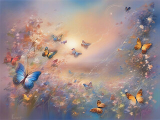 Many colorful butterflies fly in the dreamland