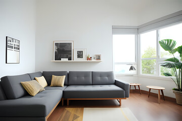 Naklejka na ściany i meble Interior of modern room with comfortable sofa. 3d rendering