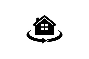 Fototapeta na wymiar House with rotation arrow icon symbol design. 360 degree full view concept