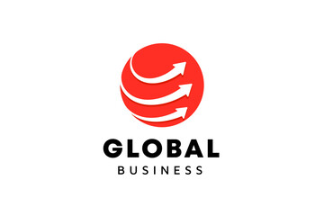 Business logo template. Globe and arrow logo is suitable for global company, world technologies, media and publicity agencies