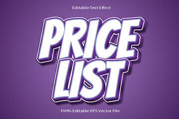 Price List Editable Text Effect Emboss Cartoon Gradient Style