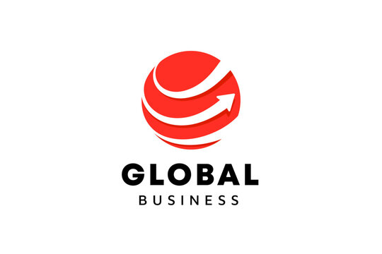 Business logo template. Globe and arrow logo is suitable for global company, world technologies, media and publicity agencies