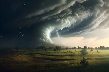 A majestic tornado over a field.