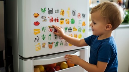 kids’ drawings on the fridge
