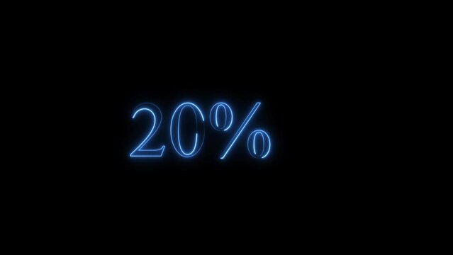 20 Percent royal blue neon light glowing sign in.Black background 4k video.
