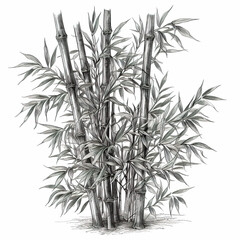Fototapeta premium Hand drawn illustration of bamboo in engraved style isolated on white background. Generative AI