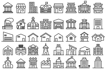 Line vector building icon illustration symbol collection with rich variations