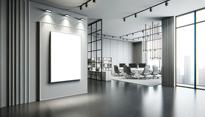 Mockup blank wall poster template in modern design office interior. Ai generative - obrazy, fototapety, plakaty