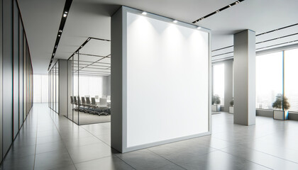 Mockup blank wall poster template in modern design office interior. Ai generative