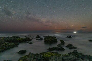 Milkyway above the ocean Owhiro Bay Wellington New Zeland