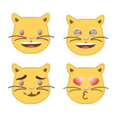 Vector set of cute cartoon ginger cat with various emotions