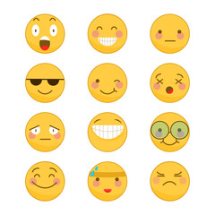 Vector several emoticons in flat style on white
