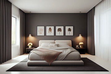 Cozy bedroom interior in modern design. Interior of bedroom