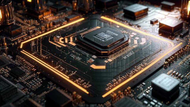 Computer cpu circuit chip technology AI zoom in
