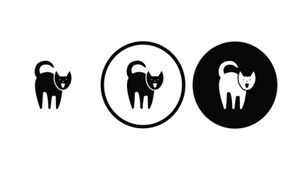 cat icon black outline for web site design 
and mobile dark mode apps 
Vector illustration on a white background