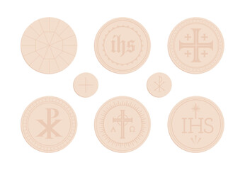 Holy Communion Hosts, Eucharist, Blessed Sacrament flat illustration - set of 6
