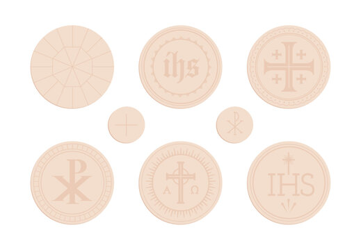 Holy Communion Hosts, Eucharist, Blessed Sacrament flat illustration - set of 6