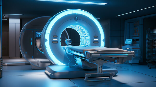 Medical CT or MRI or PET Scan Standing in the Modern Hospital Laboratory. Technologically Advanced