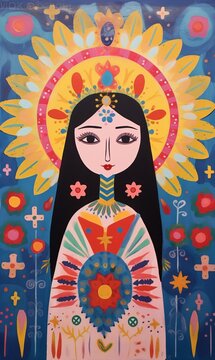 Mother Angel Portrait Painted Artwork, Mother Mary, Spiritual Image, Folk Art, Tribal theme, Boho art, New Age, Guardian Angel, bright colours, protection spell, motherhood art