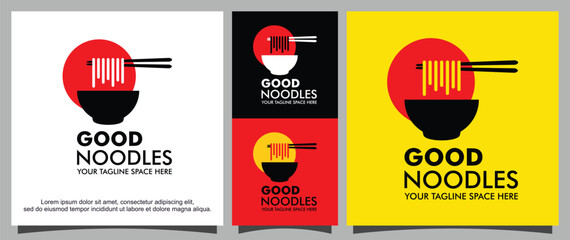 Noodles and fork logo template
