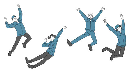 ジャンプする作業員のセット