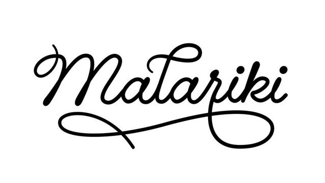 NZ Matariki Maori New Year animated title, handrawn script rounded stroke, alpha matte, black and white