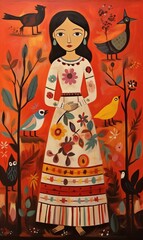 Fototapeta premium Mother Angel Portrait Painted Artwork, Mother Mary, Spiritual Image, Folk Art, Tribal theme, Boho art, New Age, Guardian Angel, bright colours, protection spell, motherhood art