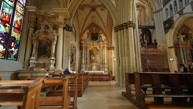 Fribourg, Switzerland Circa March 2022 - Historic Saint Nicholas Cathedral Design