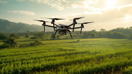 Drones soaring over sugarcane fields, a dance of modern agriculture - obrazy, fototapety, plakaty