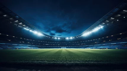 Fototapeten Vast soccer stadium, illuminated and awaiting action under the night sky © Malika