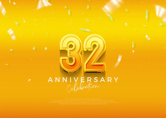 Simple and elegant design, 32nd anniversary celebration with beautiful yellow color. Premium vector background for greeting and celebration.