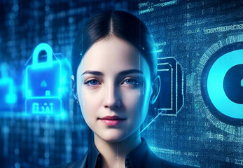 Facial online recognition access business data. biometric security systems.