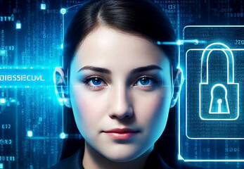 Facial online recognition access business data. biometric security systems.