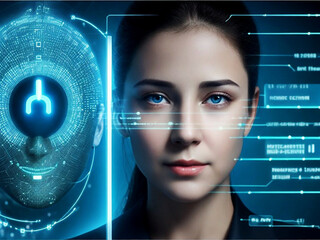 Facial online recognition access business data. biometric security systems.