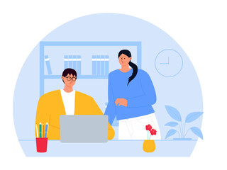 Social activity vector illustration. Employees work at office.