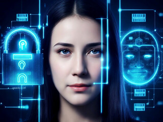 Facial online recognition access business data. biometric security systems.