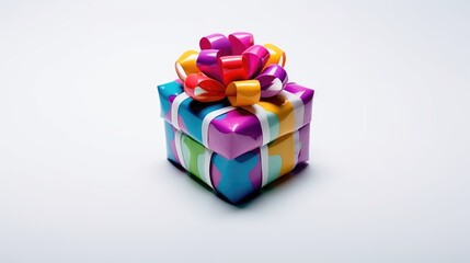 Colorful gift with a ribbon on top isolated white background