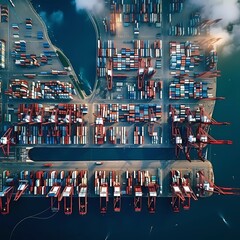  large container terminals and ports busy with international trade, commerce, industry, logistics...